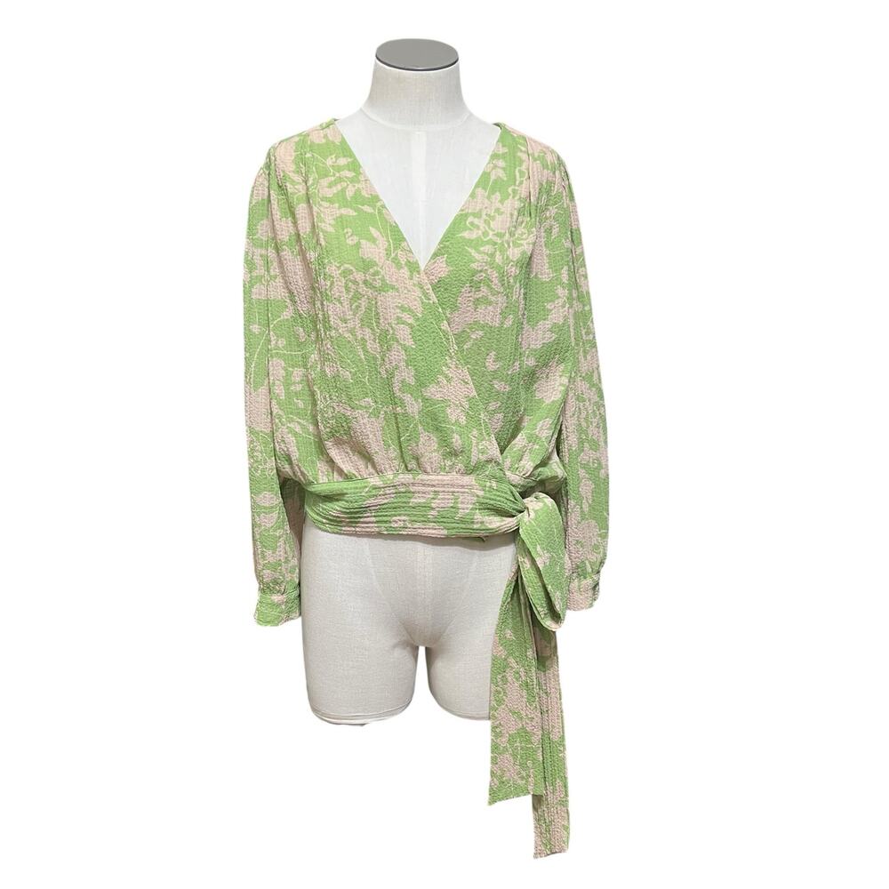 Iris Setlakwe Womens Boho Fairy Cottage Floral Semi Sheer Wrap Top Sz 8